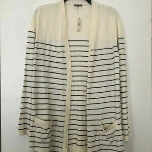 Talbots Stripe open front Cardigan Sweater Sz L